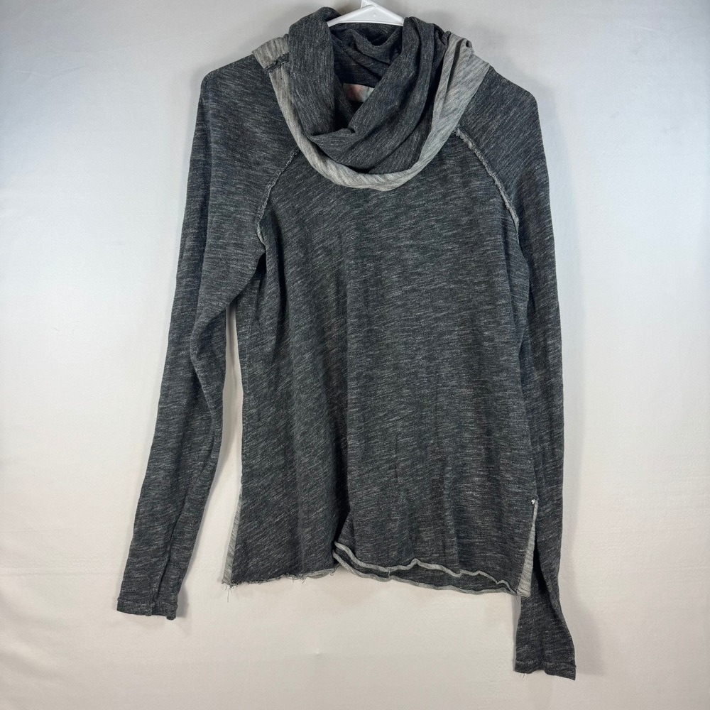 Free People Beach Womens Charcoal Grey Cowl Neck Long Sleeve Cotton Top Size M